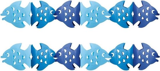 Set van 2x stuks papieren thema feest slingers met blauwe vissen 3 meter  -... | bol.com