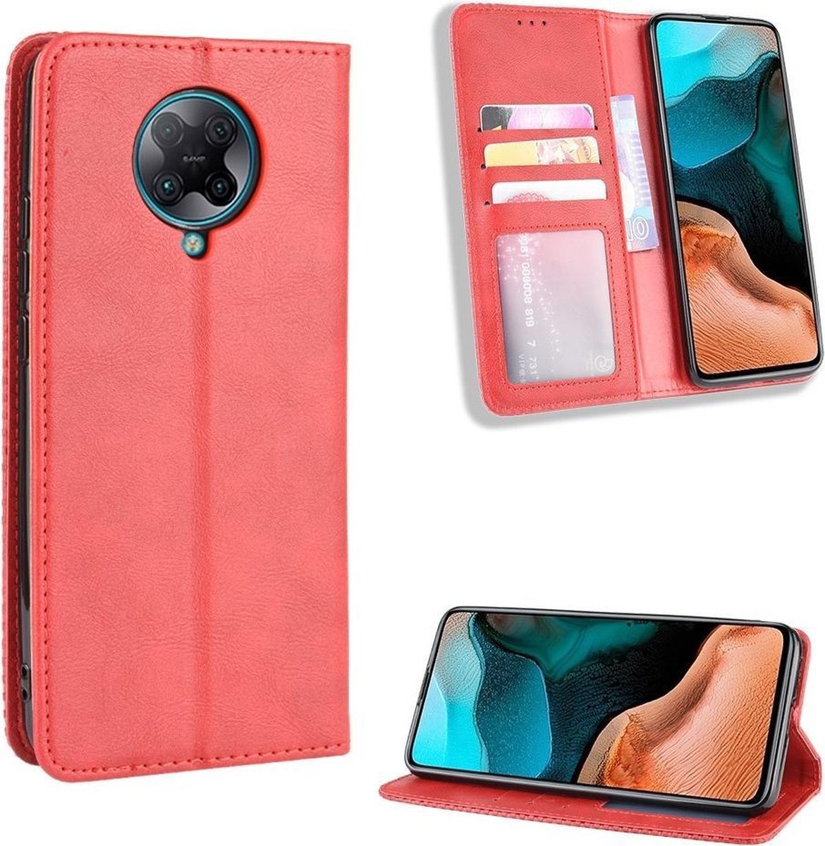 Coverup Hoesje - Geschikt voor Xiaomi Poco F2 Pro Hoesje - Coverup Vintage Style Book Case - Rood
