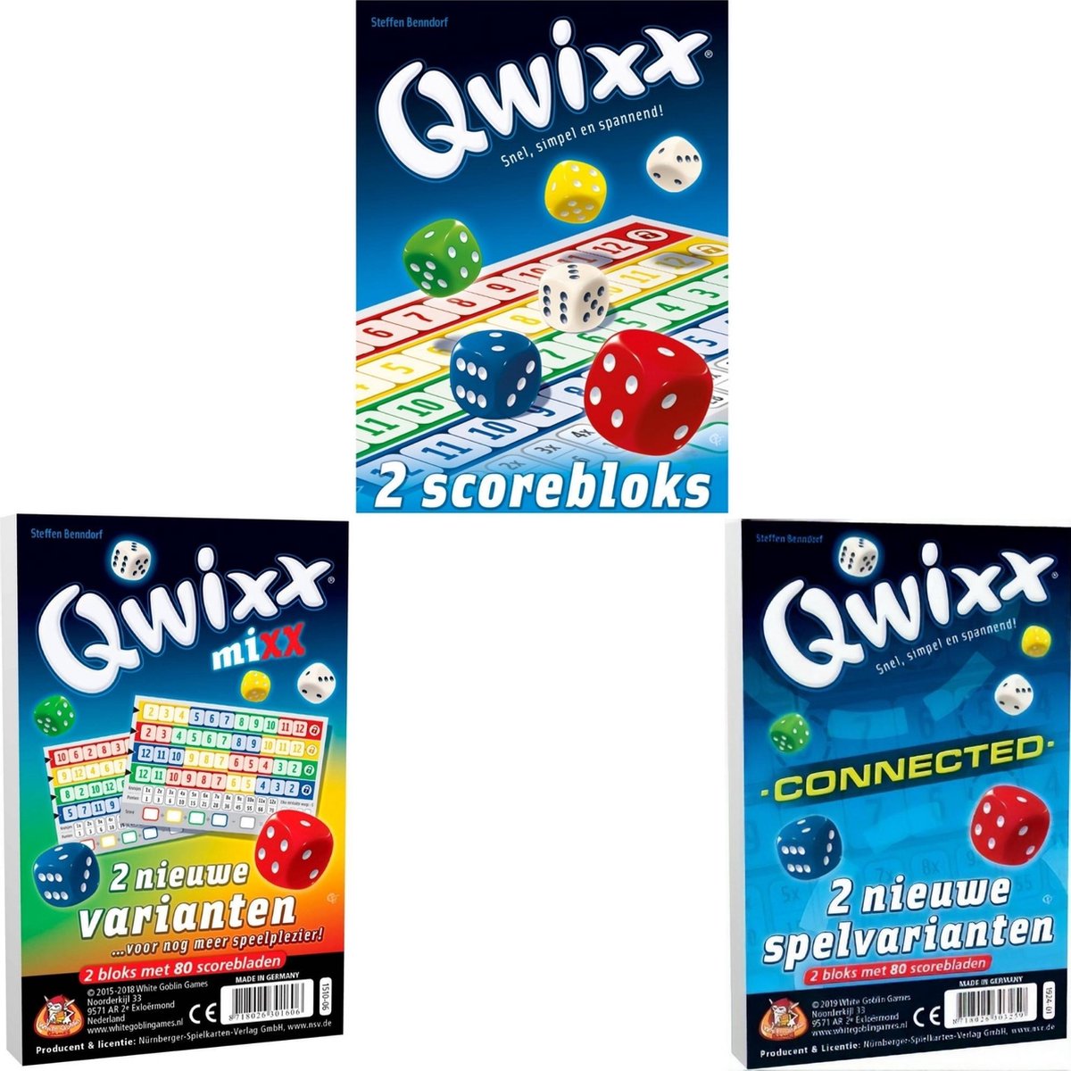 Spellenbundel - 3 stuks - Dobbelspel - Qwixx scoreblocks & Qwixx Mixx & Qwixx Connected