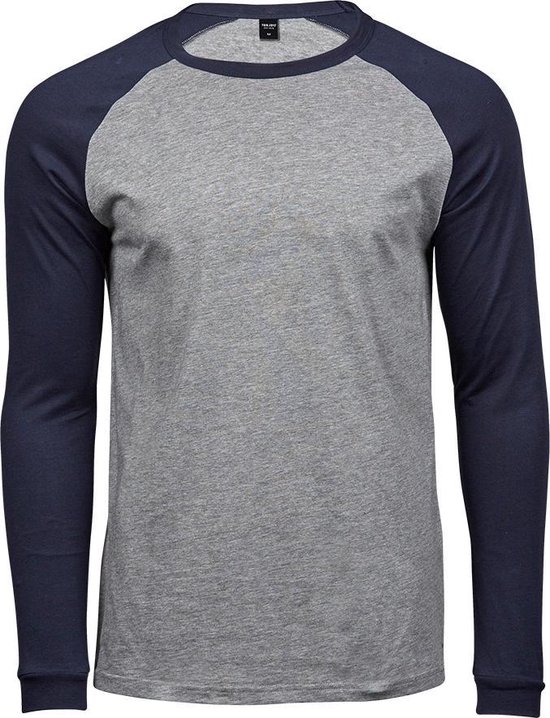 Foto: Tee jays herenshirt met lange mouwen baseball t shirt heide grijs navy 