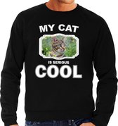 Bruine kat katten trui / sweater my cat is serious cool zwart - heren - katten / poezen liefhebber cadeau sweaters S