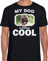 Mopshond honden t-shirt my dog is serious cool zwart - heren - mopshonden liefhebber cadeau shirt M