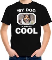 Sheltie honden t-shirt my dog is serious cool zwart - kinderen - Shetland sheepdogs liefhebber cadeau shirt XS (110-116)