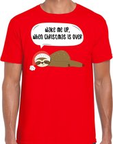 Luiaard Kerstshirt / Kerst t-shirt Wake me up when christmas is over rood voor heren - Kerstkleding / Christmas outfit L