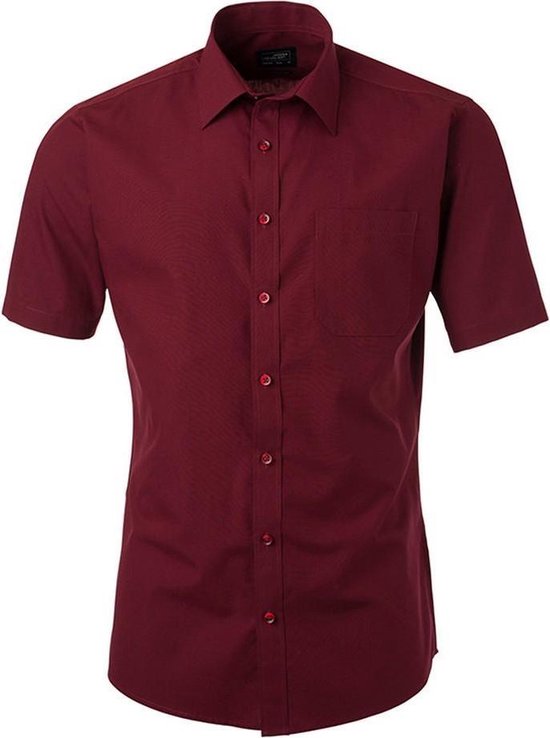 Daiber Herenshort Poplin Shirt met korte mouwen (Wijn)