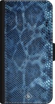 iPhone 12 bookcase leer hoesje - Slangenprint blauw