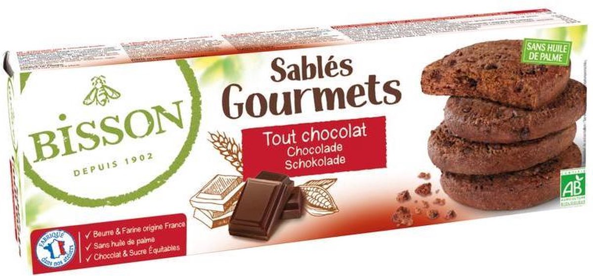 Bisson Chocolade koekjes sables gourmet 150 gram