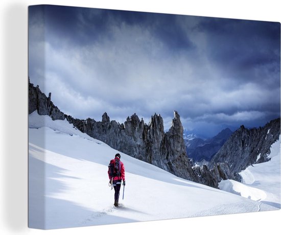 Canvas Schilderij Bergbeklimmer op de Mont Blanc - 120x80 cm - Wanddecoratie