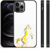 GSM Hoesje Geschikt voor iPhone 12 Pro Max Leuk TPU Back Case met Zwarte rand Horse Color