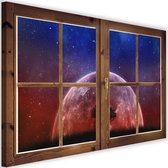 Schilderij Uitzicht op de maan , 2 maten, bruin raam, Premium print