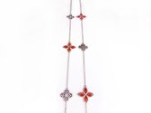 Lange zilveren collier halssnoer Model Refined Repitition gezet met oranje stenen