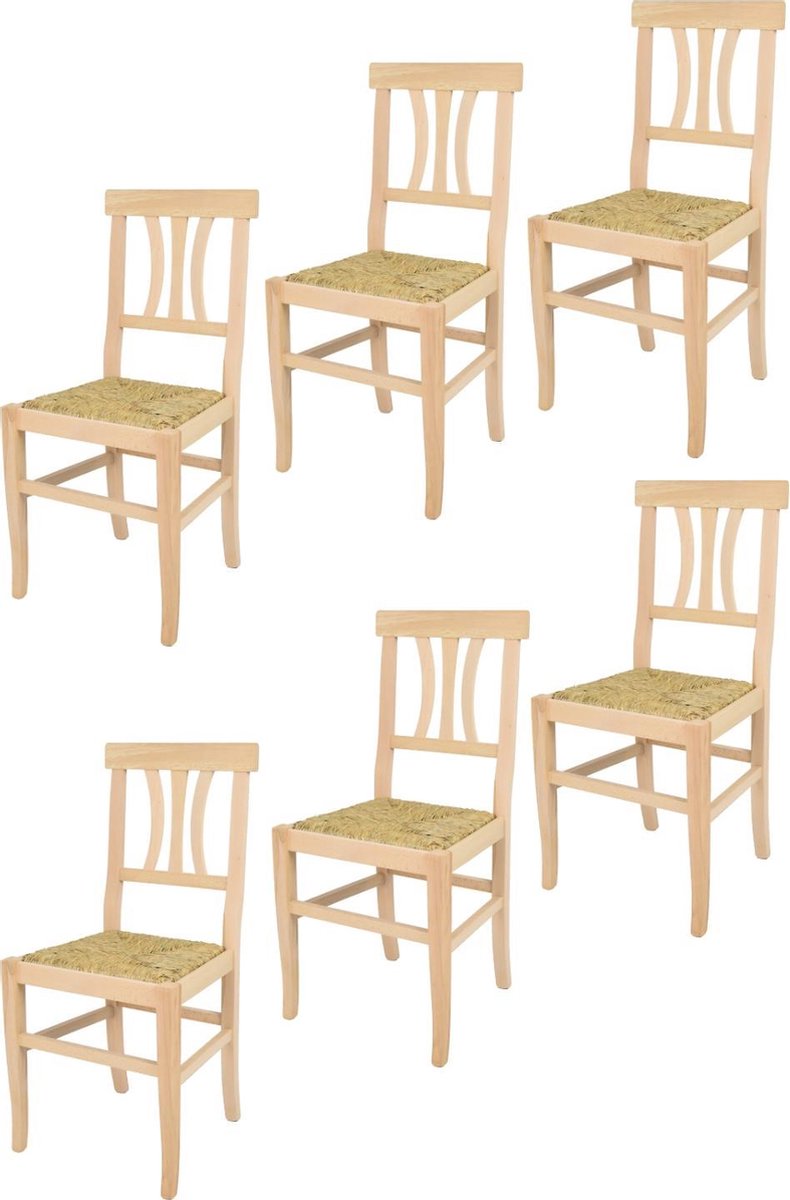 Tommychairs Artemisia - Eetkamerstoelen - Set van 6 - Naturel - Rotan & Hout