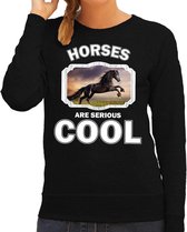 Dieren paarden sweater zwart dames - horses are serious cool trui - cadeau sweater zwart paard/ paarden liefhebber XS