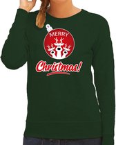 Rendier Kerstbal sweater / Kersttrui Merry Christmas groen voor dames - Kerstkleding / Christmas outfit S