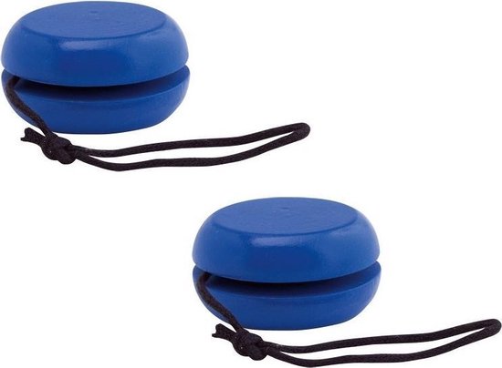 Voordeelset van 8x stuks houten jojos speelgoed blauw 5.5 cm - Kinderspeelgoed