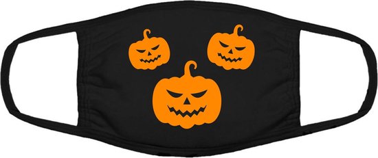 Citrouille | Halloween | jour férié | masque | protection | imprimé | logo | Oranje- Masque buccal en coton Zwart , lavable et réutilisable. Adapté aux transports publics