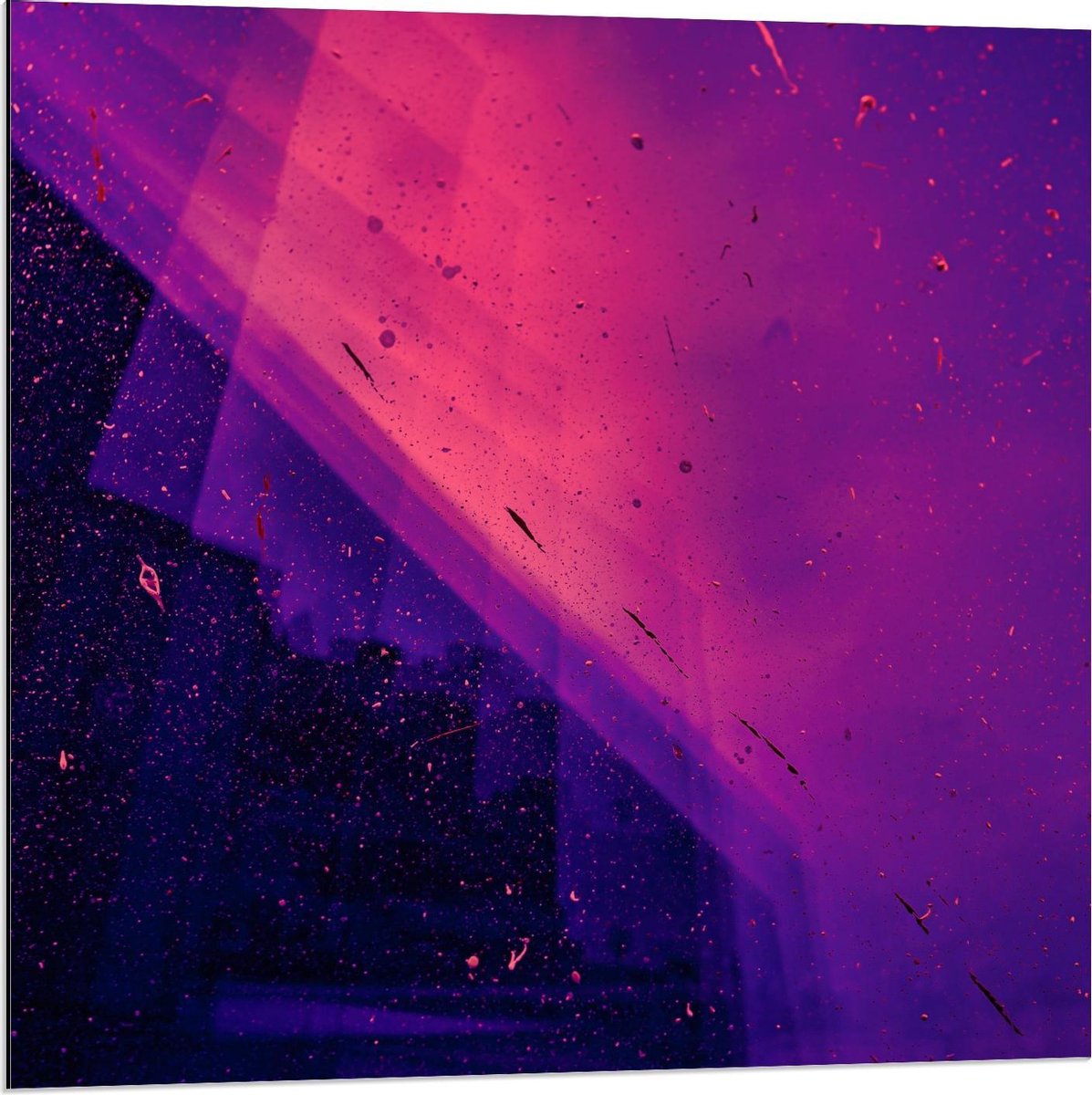 Dibond - Paars/zwarte Verf - 80x80cm Foto op Aluminium (Met Ophangsysteem)