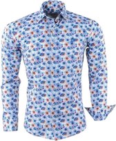 Ferlucci - Heren Overhemd - Bloemen - Calabria - Wit - Blauw