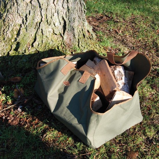 Sac à bois / sac de transport en toile 39 x 59 cm marron / vert