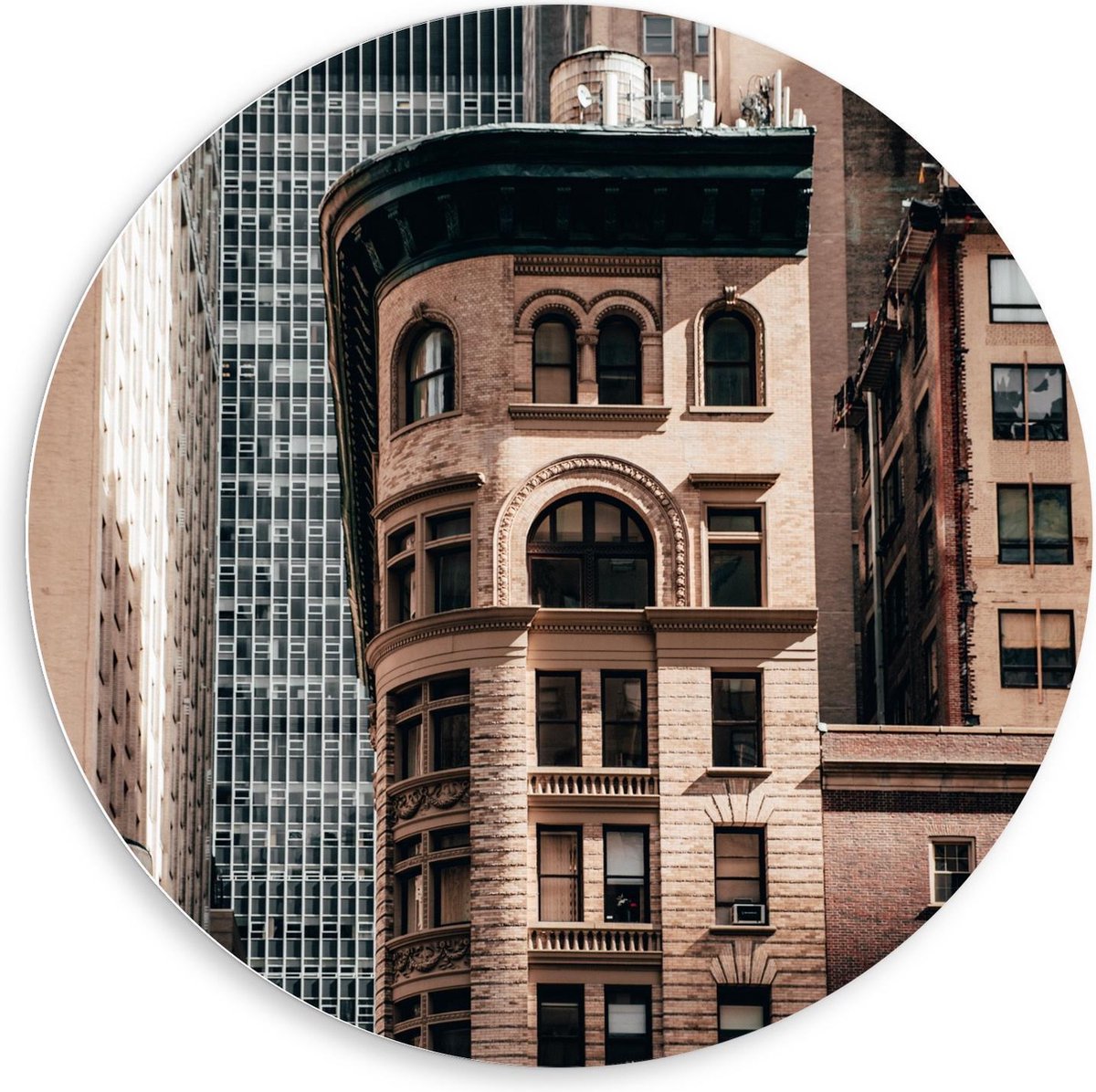 KuijsFotoprint Forex Wandcirkel - Gebouwen in de Stad - 80x80cm Foto op Wandcirkel (met ophangsysteem) Blauw