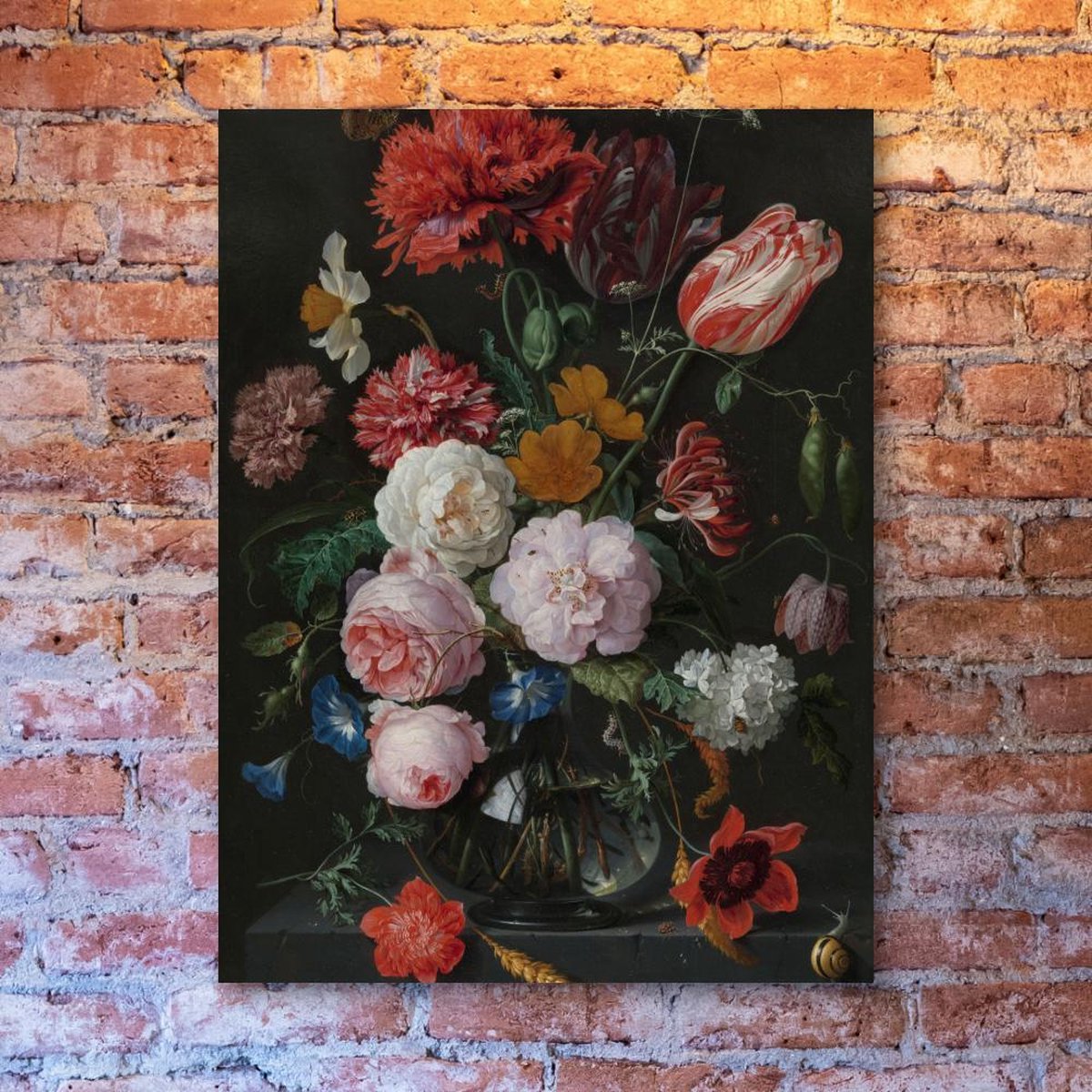 Stilleven met bloemen in een glazen vaas - 50x70 Dibond voor Binnen én Buiten - Jan Davidsz - Meesterwerken - Bloemen