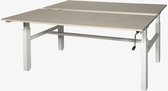 Romeo Duo werkplek, zit/zit hoogte verstelbaar dmv slinger (62-85cm) voorzien van 180x80/80cm robson eiken 25mm melamine bladen en wit H-poot frame