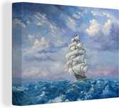 Canvas Schilderij Illustratie van een zeilschip op het water - 40x30 cm - Wanddecoratie
