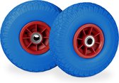 Relaxdays steekwagenwiel 2 stuks - 3.00-4 - rubberband - kogellager - 80 kg - 20 mm as - Blauw-rood