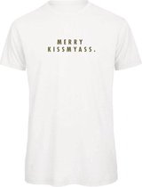 Kerst t-shirt wit - Merry Kissmyass - soBAD. | Kerst t-shirt soBAD. | kerst shirts volwassenen | kerst t-shirts volwassenen | Kerst outfit | Foute kerst t-shirts
