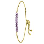 Lucardi - Dames Goldplated armband met paarse kralen - Staal - Armband - Cadeau - 20 cm - Zilverkleurig