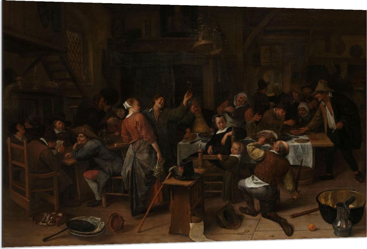 KuijsFotoprint Dibond - Oude Meesters - Prinsjesdag, Jan Havicksz. Steen, 1660 - 1679 - 120x80cm Foto op Aluminium (Wanddecoratie van metaal) Rood