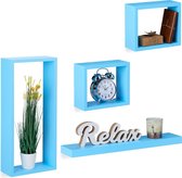 relaxdays wandboard - set 4 stuks - wandplank - kubus wandelement - wandrek kinderkamer blauw