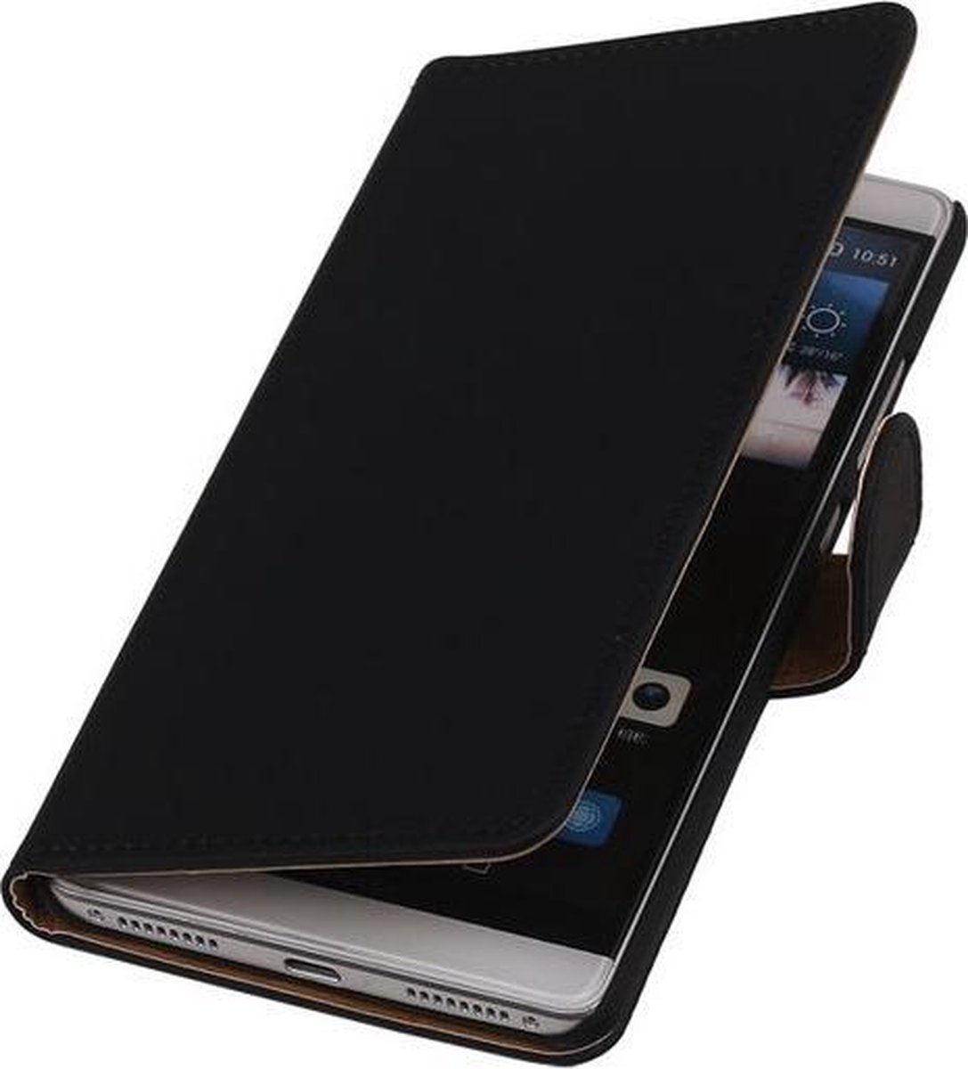 Zwart Effen Booktype Huawei Mate S Wallet Cover Hoesje
