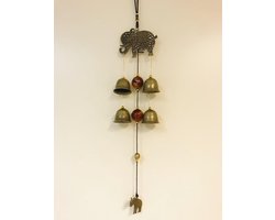 Feng Shui olifant windorgels - windgong -met 4 koperen bel –10x4x46cm Leuke en mooie koperen ringtone. Handgemaakte windgong.