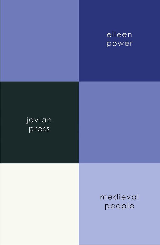 Livre 'Medieval People' par eileen power, publié par jovian press. Couleurs : violet, bleu, vert foncé et blanc.