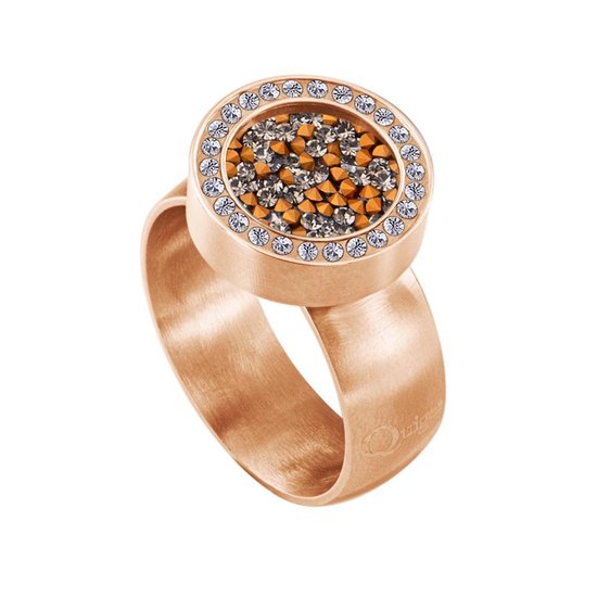 Quiges RVS Schroefsysteem Ring met Zirkonia Rosékleurig Mat 17mm met Verwisselbare Zirkonia Transparant Goudkleurig 12mm Mini Munt