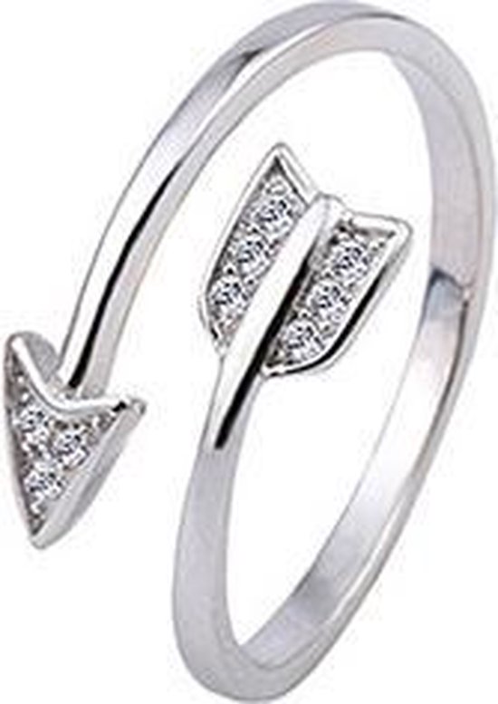 24/7 Jewelry Collection Pijl Ring Verstelbaar - Diamantjes - Verstelbare Ring - Zilverkleurig
