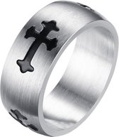 RVS Heren ring met zwart kruis-21mm