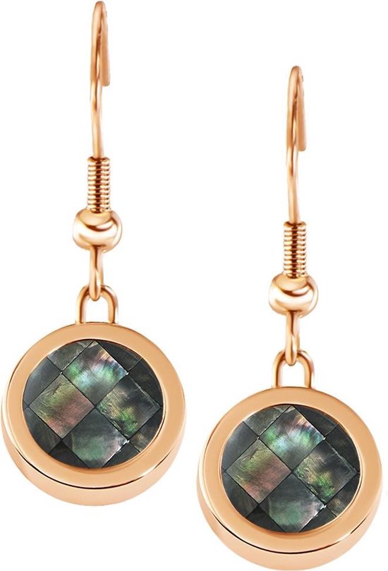 Quiges Boucles d'oreilles pendantes vis en acier inoxydable Boucles d' Boucles d'oreilles avec Rosé couleur gris Interchangeable cubes Shell Mini Set Coin