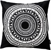 Round Aztec Kussenhoes | Katoen/Polyester | 45 x 45 cm | Zwart - Wit