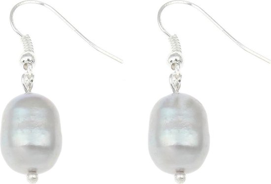 Zoetwater parel oorbellen Light Grey Rice Pearl - oorhangers - echte parels - sterling zilver (925) - grijs