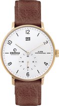 Obaku Denmark  Herenhorloge - V190GD GWRN - Goudkleurige kast - Bruine leren band - Ø42mm