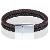 Memphis Dubbele leren armband Duo Color Zilver Zwart Bruin-21cm