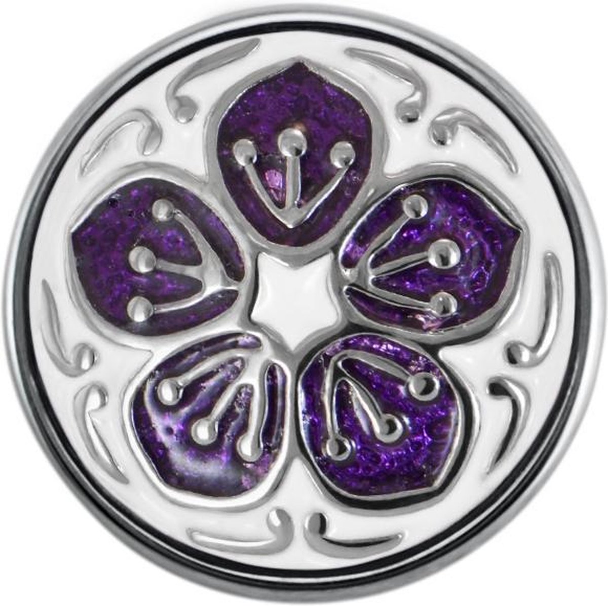 Quiges - Dames Click Button Drukknoop 18mm Bloem Paars/Wit - EBCM057