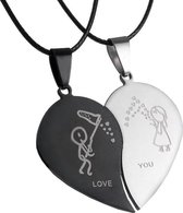 Fako Bijoux® - Vriendschapsketting - BFF Ketting - RVS - Hart Love You Zwart/Zilverkleurig