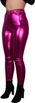 Glanzende legging - Fuchsia/ donker roze/ pink - Maat XS – Hoge sluiting - Disco