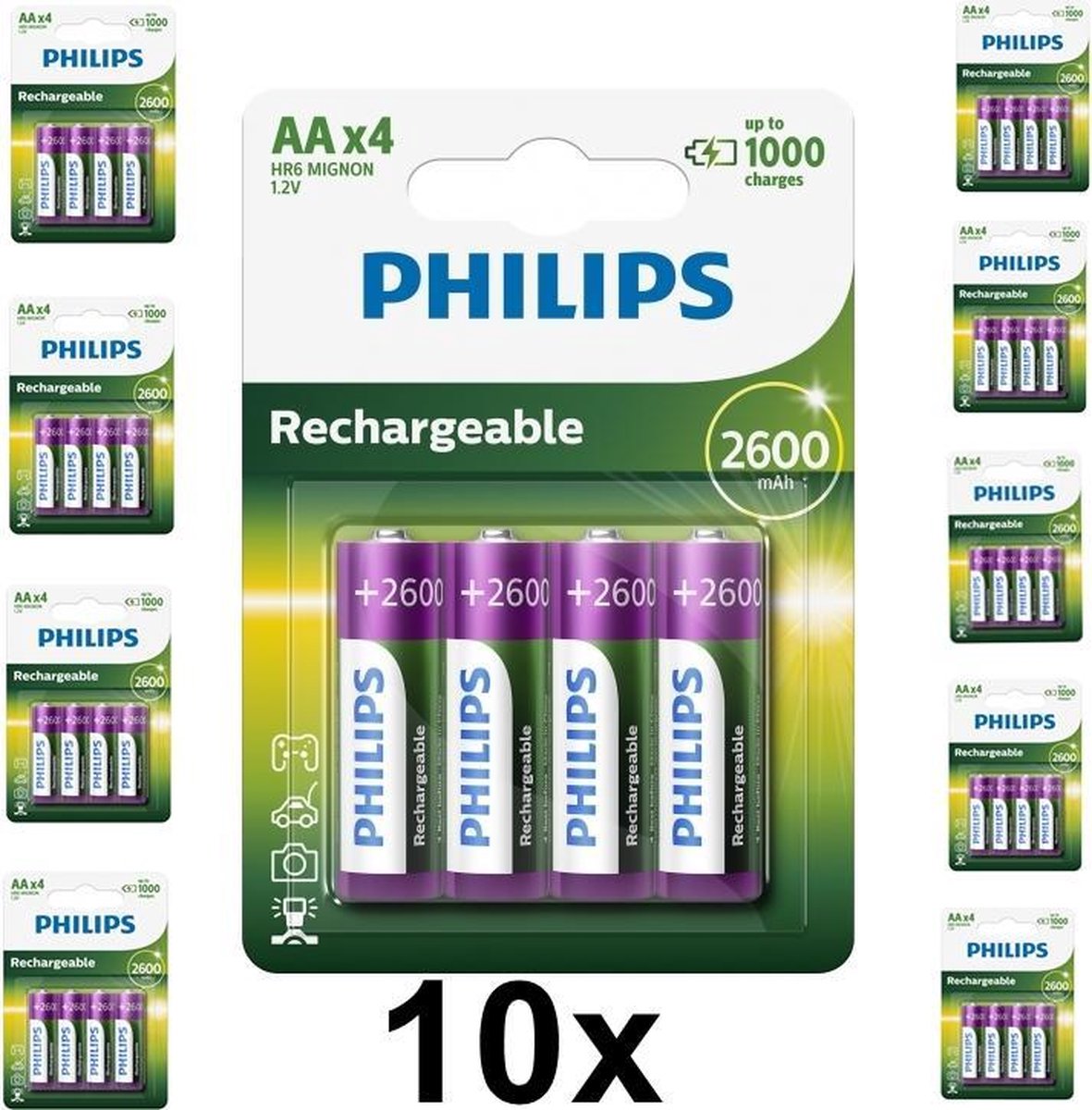 40 Stuks (10 blisters a 4st) - Philips MultiLife 1.2V AA/HR6 2600mah NiMh oplaadbare batterij