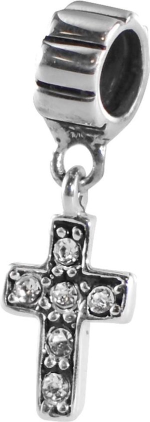 Quiges - 925 - Zilveren - Bedels -Sterling zilver - Beads - Kruis Kraal Charm - Geschikt – voor - alle bekende merken - Armband Z061