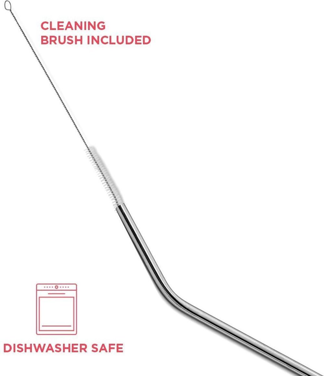 ForeverKitchen herbruikbare RVS/Stalen Drink Rietjes Krom - Set: 4-stuks - met schoonmaakborstels - Ideaal voor Cocktails en Smoothies - metalen ijzeren rietjes — cadeau in Kookcadeaus - foto 2