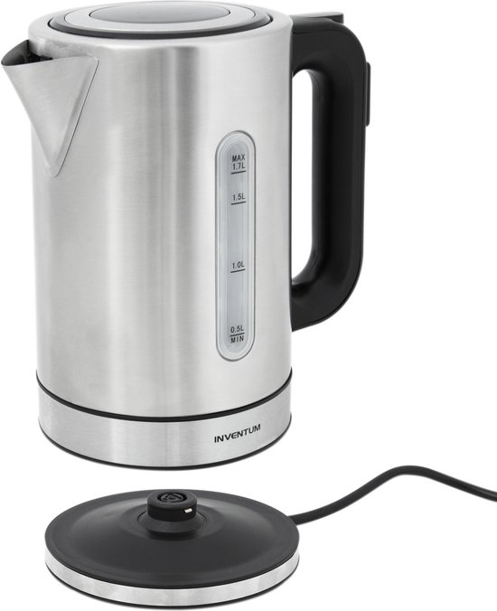 Inventum HW817D - Waterkoker - Inhoud 1,7 liter - Roestvrijstaal - Warmhoudfunctie - Led-verlichting - 2200 watt - RVS/Zwart